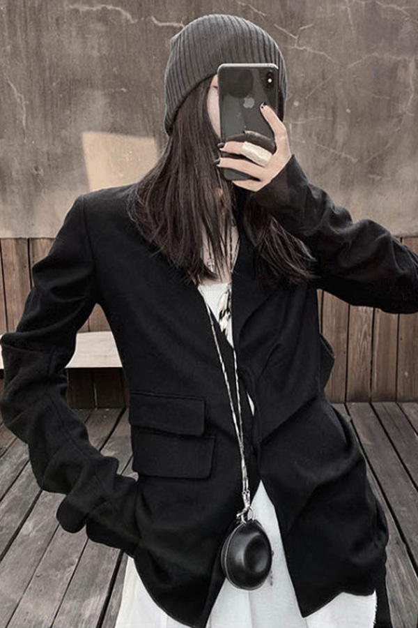 [해외/수입] 미즈코 언발 카라 셔링 포켓 블레이저 자켓