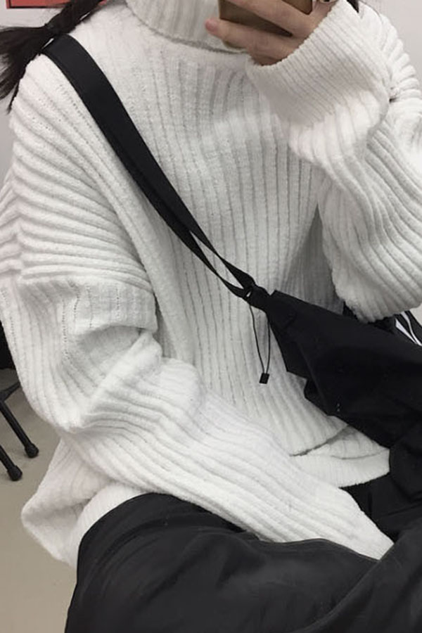 [해외/수입] 엄지척 오버핏 폴라넥 니트골지 베이직 스웨터