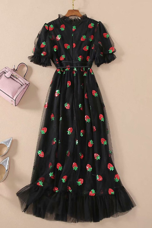 [해외/수입] 딸기가 좋아 브이넥 리본 쉬폰 드레스